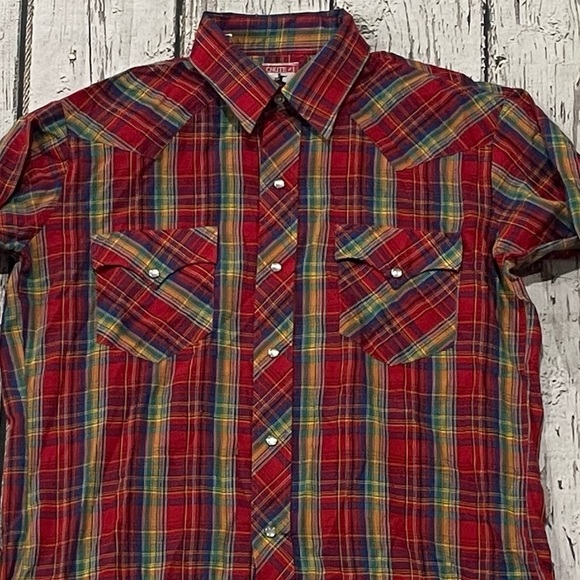 Vintage 80s Chute Plaid Western Pearl Snap Button Down Shirt - Picture 2 of 6